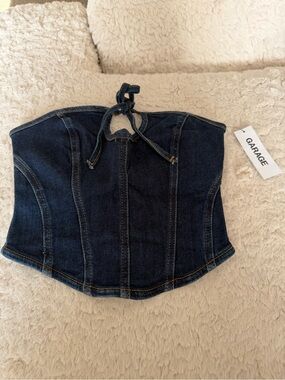 Garage Dark Blue Denim Corset Tube Top